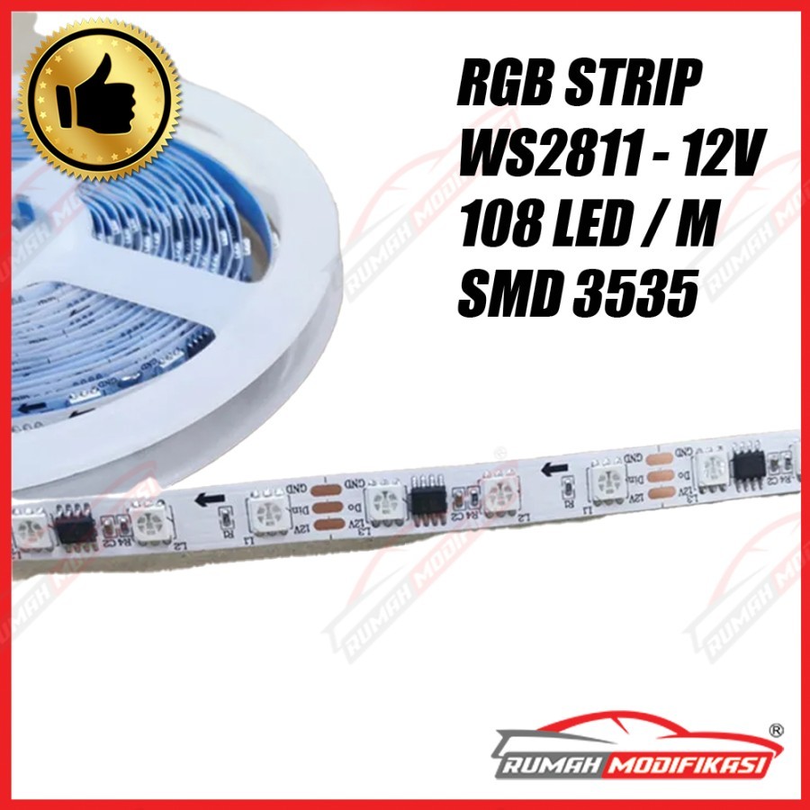 RGB LED STRIP - RGB - WS2811 - 12V - SMD 3535 - 108 LED - 8 MM - 1 METER